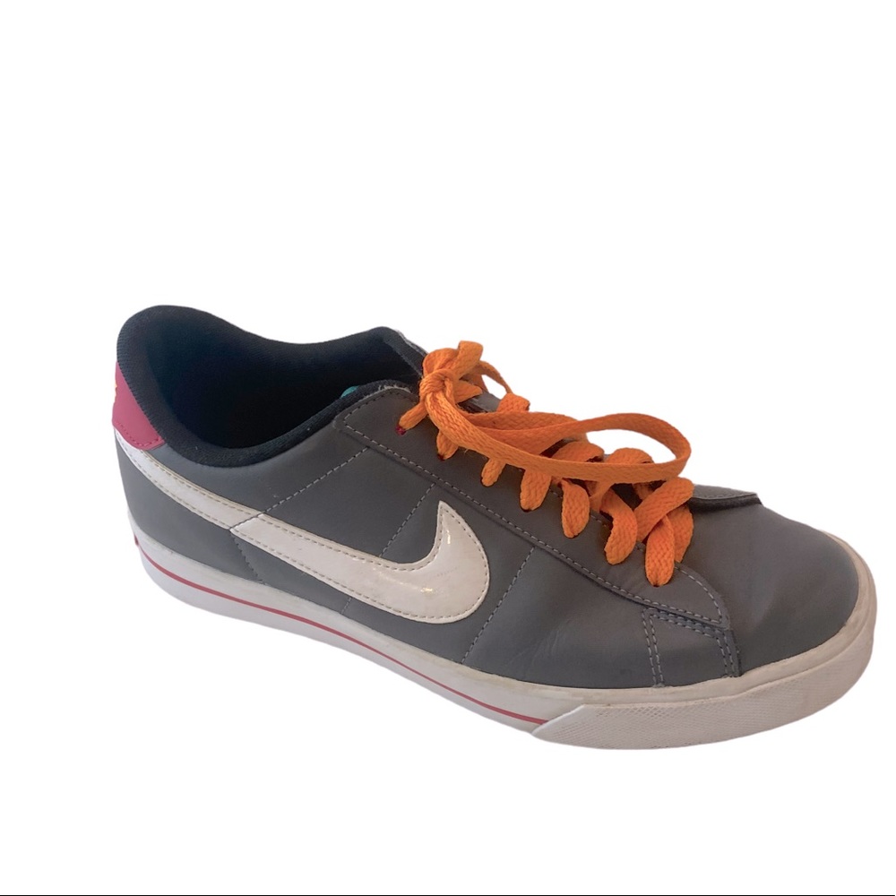 NIKE Sweet Classic Gray Pink Leather Orange Lace Sneaker 8.5